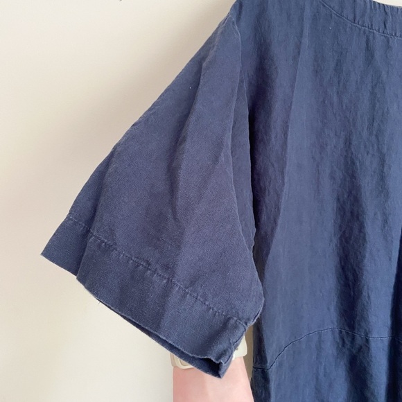 J. Jill Navy Linen 3/4 Sleeve Boxy Blouse - Picture 2 of 6